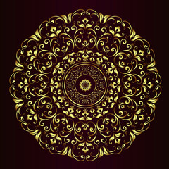 Vintage background mandala card with golden lace ornaments and art deco floral decorative elements