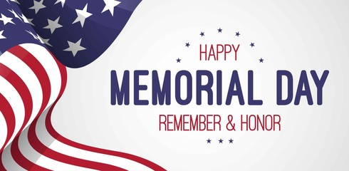 Memorial day. Vector banner with american flag. Remember & honor. USA patriotic illustration