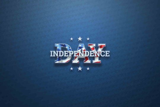 Creative background, Independence Day inscription on blue background, 4th of July, American flag. Independence Day Banner of America, postcard, democracy, copy space. 3D illustration, 3D rendering