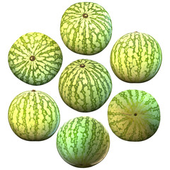 Whole round watermelon white background multiple angles 3d render