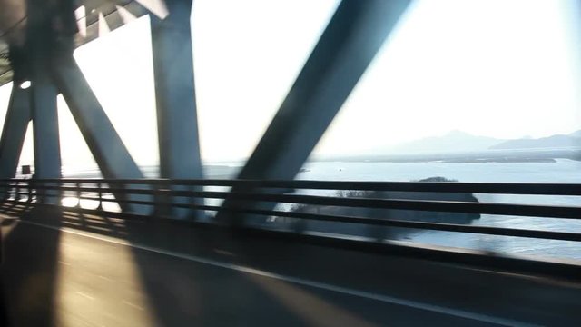 Moving cityscape scenery seen through the windows of a vehicle at Seoul city, South Korea