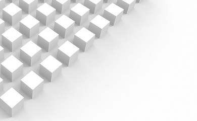 3d rendering. White square cube boxes stack on gray copy space background.
