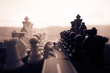Chess board game concept of business ideas and competition and strategy ideas concep. Chess figures...