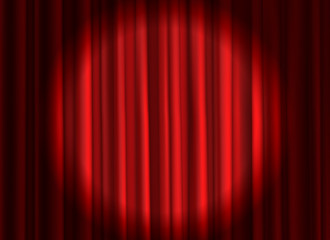 Closed red curtain. Theatrical drapes stage curtains opening ceremony theater movie spotlight closed velvet fabric vector background