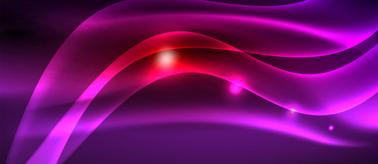 Glowing abstract wave on dark, shiny motion, magic space light. Techno abstract background
