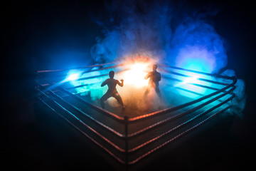 Blurred background. mma fight octagon stage. ring extreme Sport mixed martial arts competition...