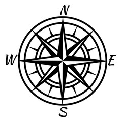Vintage compass. Retro nautical marine mapping symbol for treasure world advenure map. Vector wind rose icon