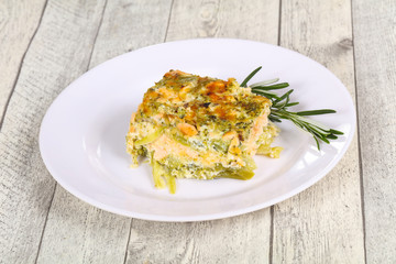 Tasty casserole with salmon and broccoli