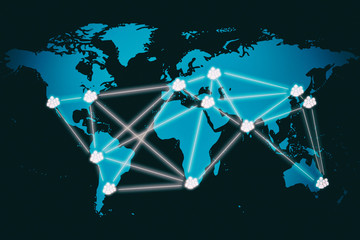 Weltkarte mit vernetzten Standorten