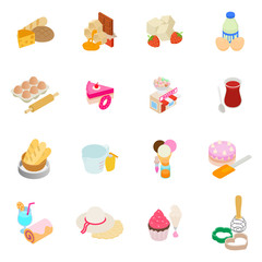 Baker icons set. Isometric set of 16 baker vector icons for web isolated on white background