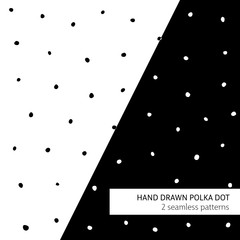Monochrome hand drawn polka dot seamless pattern set with grunge texture effect on white background. Vector design for fabric, textile, wallpaper, package design.