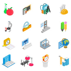 Tuition icons set. Isometric set of 16 tuition vector icons for web isolated on white background