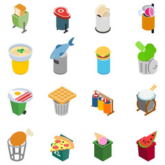 Refuse icons set. Isometric set of 16 refuse vector icons for web isolated on white background