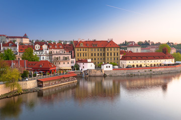 Colorful old town in Prague at the Vltava river, Czech Republic