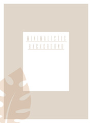 Poster design template in natural shades. Minimalistic style. Palm leaves. Vector.