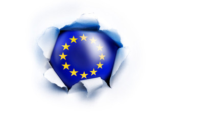 EU Flagge im Papierloch © by-studio