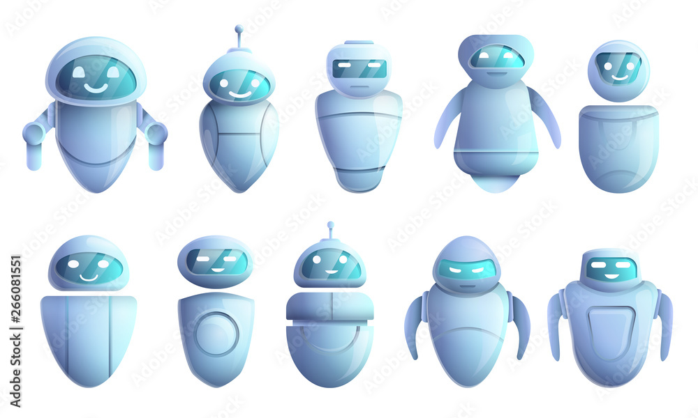 Poster chatbot icons set. cartoon set of chatbot vector icons for web design