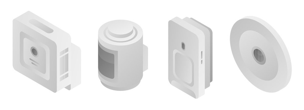 Motion sensor icons set. Isometric set of motion sensor vector icons for web design isolated on white background