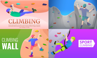 Sport climbing banner set. Cartoon illustration of sport climbing vector banner set for web design