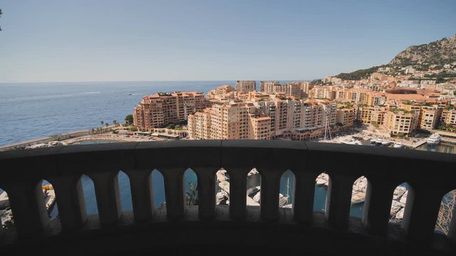 Panoramic view of Monte Carlo harbour in Monaco. Video in motion.