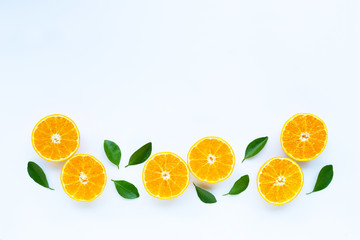 High vitamin C, Orange fruits with leaves on white background.