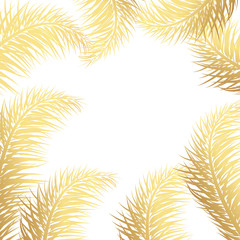 Naklejka premium Gold Palm Leaf Vector Background. Tropical drawn text background.