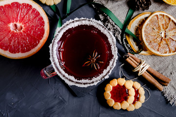 Christmas hot mulled wine with aromatic spices.