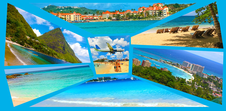 Collage from views of the Caribbean beaches