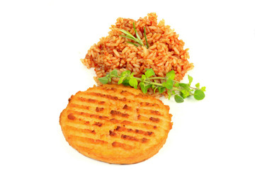 steak haché de saumon et riz