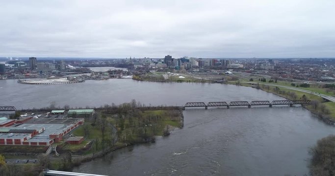 Drone footage over the Prince of Whales Bridge near Ottawa Ontario during the flood.