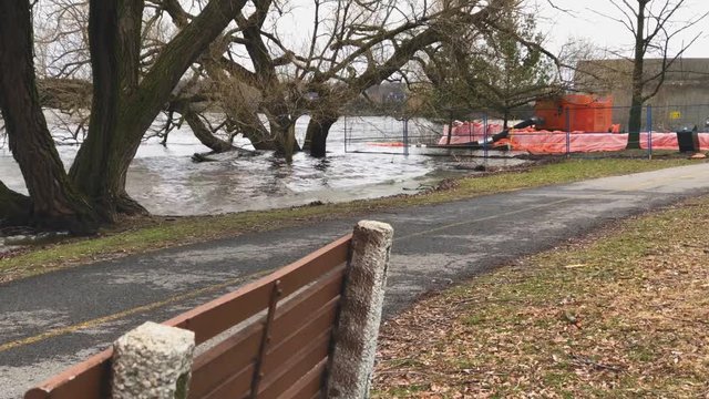 High water levels in Ottawa River rising up at Remic Rapids.