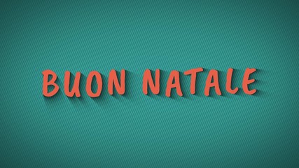 Text with shadows 'Buon Natale'. Merry Christmas in italian language. Orange text on blue background