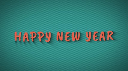Text with shadows 'Happy New Year'. Orange text on blue background