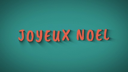 Text with shadows 'Joyeux Noel'. Merry Christmas in french language. Orange text on blue background