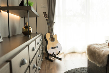 acoustic guitar in living room