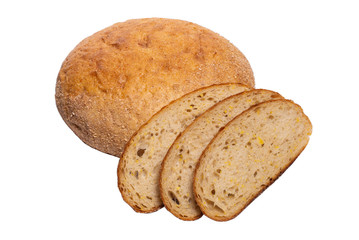 Fresh sliced wheat bread on white background