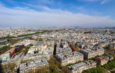 Aerial view of Paris city and Seine river from Eiffel Tower. France. April 2019