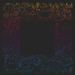 Vector seamless pattern with travel and beach icons.