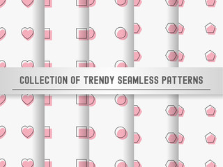 Collection of trendy seamless patterns.Pattern is suitable for posters, postcards, fabric or wrapping paper - stock vector