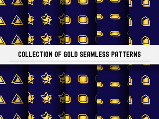 Collection of Gold seamless patterns.geometric elements. vector