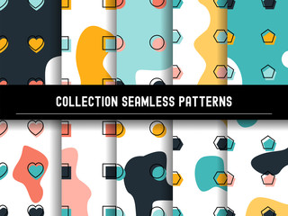 Collection of trendy seamless patterns. Pattern is suitable for posters, postcards, fabric or wrapping paper - stock vector