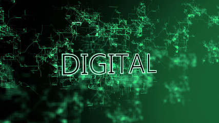 The Digital Network. Text Digital. Green wires on gradient background