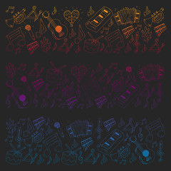 Music background for patterns. Vector illustration with musical instruments.