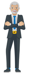 Fototapeta premium A handsome mature business man with his arms crossed mascot concept in a flat modern cartoon style