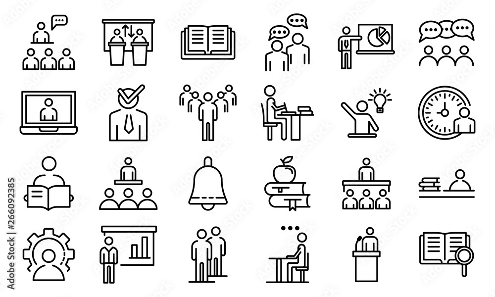 Poster lecture class icons set. outline set of lecture class vector icons for web design isolated on white 