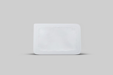 Blank white sauce plastic container mock-up isolated on soft gray background.Sour cream empty box design presentation. Butter packaging.3D rendering.