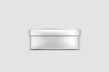 Empty Metal Box Mock up isolated on soft gray background. Steel container or accessory package for your design. Can put text, image, and logo.3D rendering