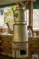 Fototapeta premium Traditional Turkish double kettle at a national breakfast restaurant