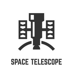 Space telescope glyph icon with science technology astronomy optical device symbol.