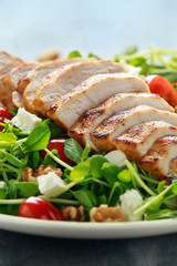Fresh Grilled Chicken salad with tomatoes, feta cheese